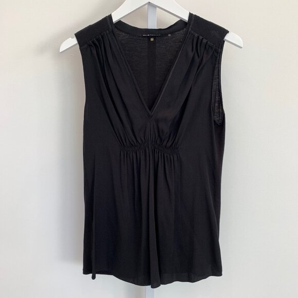 ELIE TAHARI BLACK MIXED MEDIA STRETCH SILK TOP SIZE SP NWOTS!